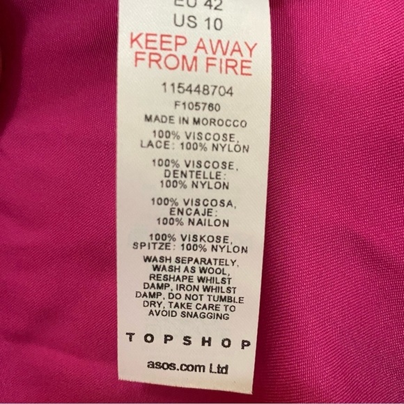 Topshop Size 10 Contrast Sheer Lace Color Block Slip Maxi Dress Pink Red - Picture 9 of 9